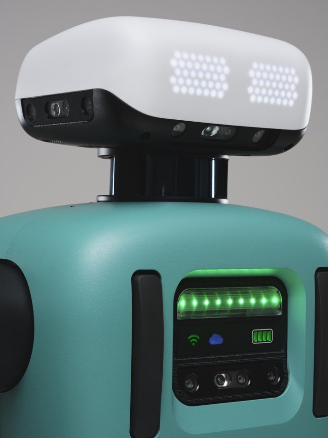 Close-up of the head and torso of an earlier-generation Agility Digit robot